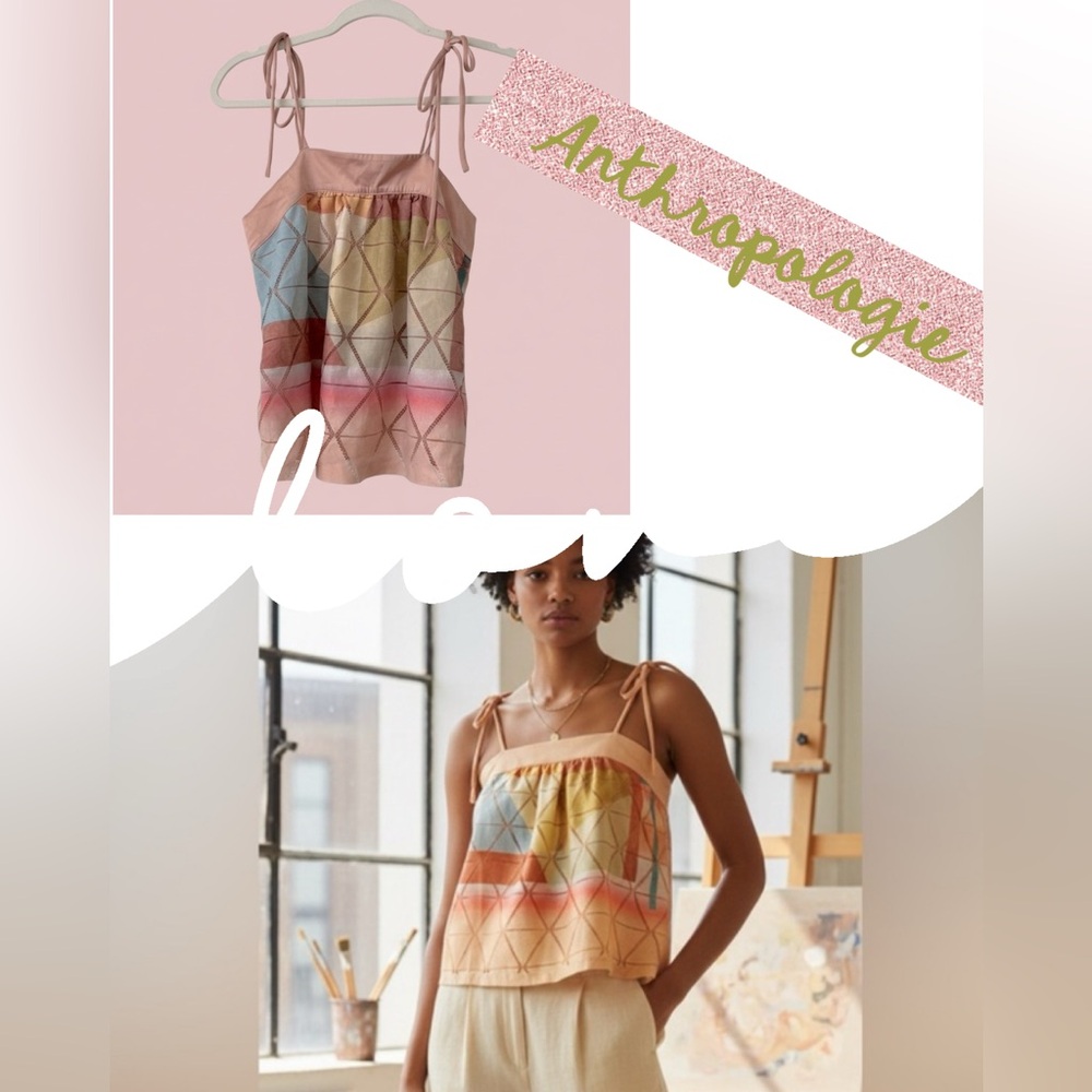 Anthropologie Pastel Geometric Tie-Shoulder Tank — Pink, Blue, Yellow, Orange
